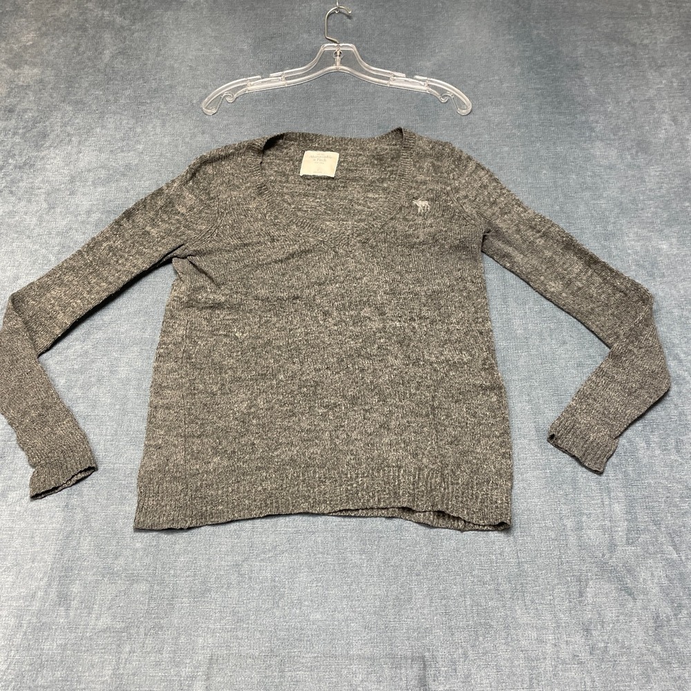 Abercrombie & Fitch Sweater Womens Small Gray V-Neck Long Sleeve Pullover Winter